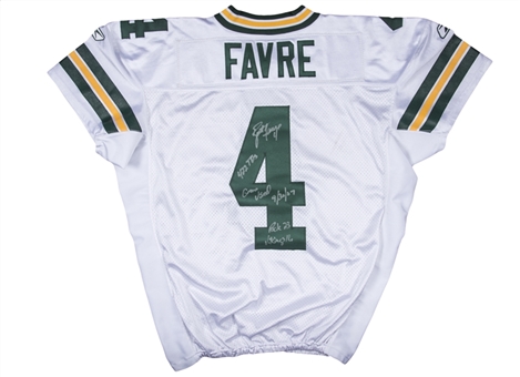 2007 Brett Favre Game Used, Signed & Inscribed Green Bay Packers Road Jersey Photo Matched To 9/30/2007 (Resolution Photomatching)
